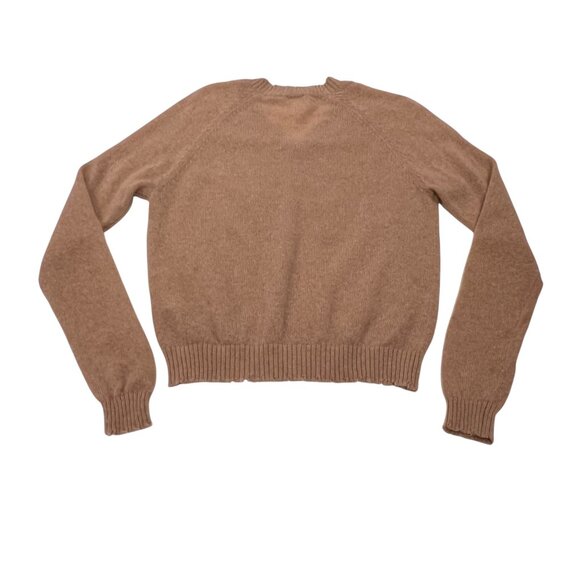 Minnie Rose Cashmere Frayed Edge V-Neck Sweater, Camel S - Picture 5 of 13